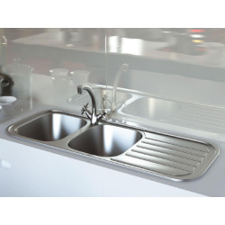 Sink Double Stainless Single End (Right) Steel 1190 x 480mm  Bowl Depth 170mm Top Mounted -  Stirling Aura