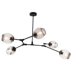 BRIGHT STAR METAL AND SMOKE GLASS CHANDELIER