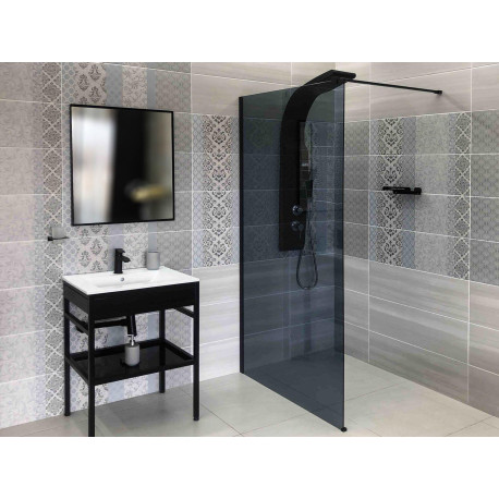 Shower Screen CrystalTech Black Walk-In Wall Mounted  With Smoke Glass Including Arm - CTFS1020 - 1000 X 2000mm