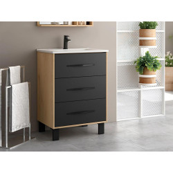 Cabinet Floor Standing Lily Black Oak & White Basin 600mm