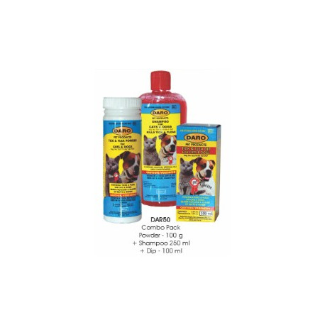 Dog Daro Combo Pack - Powder 100G, Shampoo 250Ml, Dip 100Ml Tick & Flea Shampoo Pack