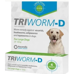 Triworm-D Green Large Dog 4 Tablets 20kg To 40kg Dogs Deworming Treatment