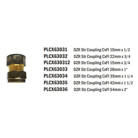 Brass Coupler Straight CxFI 15mm x 1/2 - REIGN DZR